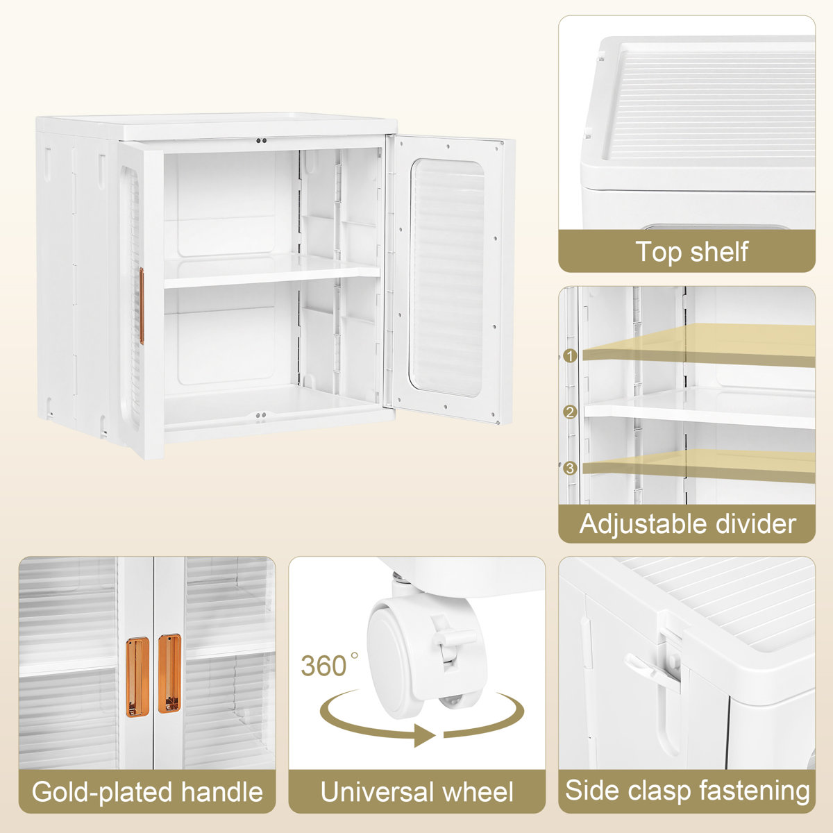 2-Tier Stackable Storage Bin With Doors And Adjustable Shelves Rolling Plastic Folding Storage Cabinet Collapsible Closet For Home Dorms Organizer